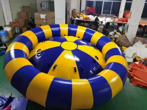0.9mm PVC Crazy Inflatable Rotating Toy Flying UFO Towable Water Boat Inflatable Rotate Disco Boat Tube (3.5m Diameter 8 Seats ，with Pump