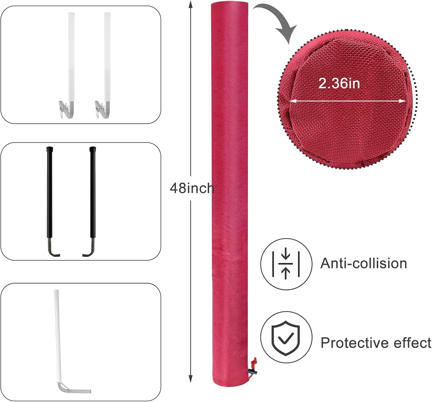 1 Pair Boat Trailer Guide Pole Pad and Cover, Red Boat Guide Pole Covers Heavy Duty 600D Oxford Cloth Foam Protector Boat Trailer Pads for Guides with Reflective Strips and Capped Ends