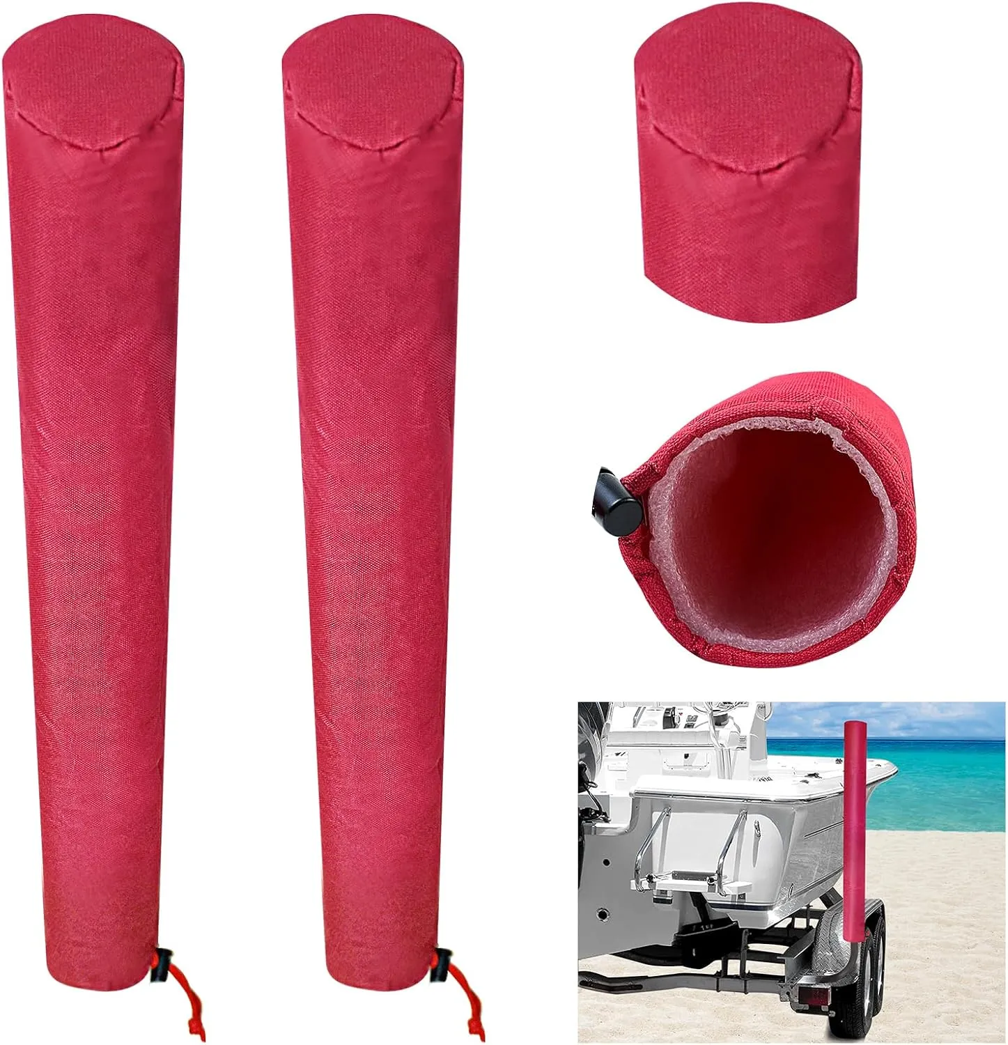1 Pair Boat Trailer Guide Pole Pad and Cover, Red Boat Guide Pole Covers Heavy Duty 600D Oxford Cloth Foam Protector Boat Trailer Pads for Guides with Reflective Strips and Capped Ends