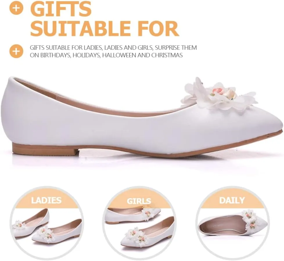 1 Pair Lace Flat Shoes Shallow Mouth Casual Shoes Women Leather Shoes Women Pointed Shoes Lace Bow Shoes Bridesmaid Shoes Bridal Shoes Flat-soled Shoes Wedding Female Footwear White