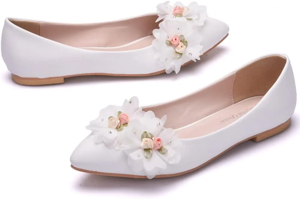 1 Pair Lace Flat Shoes Shallow Mouth Casual Shoes Women Leather Shoes Women Pointed Shoes Lace Bow Shoes Bridesmaid Shoes Bridal Shoes Flat-soled Shoes Wedding Female Footwear White