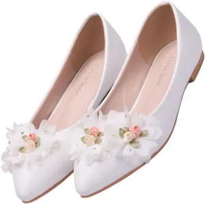 1 Pair Lace Flat Shoes Shallow Mouth Casual Shoes Women Leather Shoes Women Pointed Shoes Lace Bow Shoes Bridesmaid Shoes Bridal Shoes Flat-soled Shoes Wedding Female Footwear White