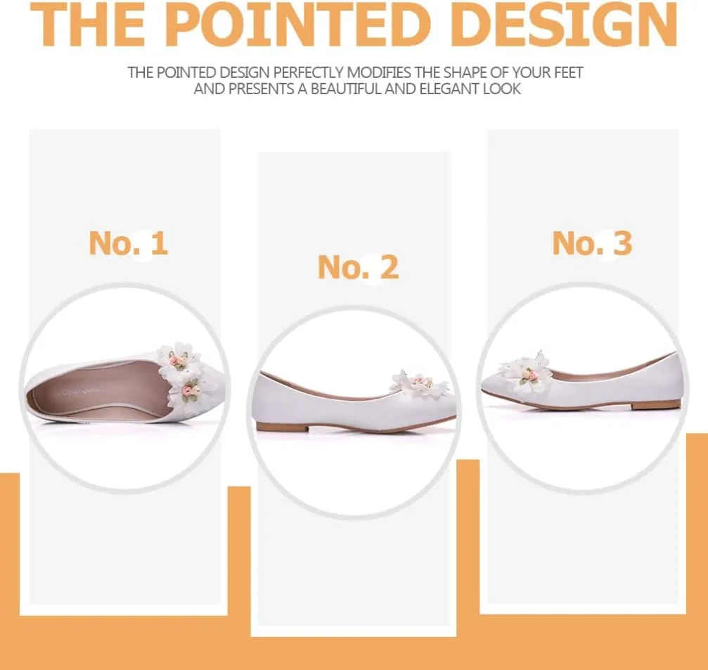 1 Pair Lace Flat Shoes Shallow Mouth Casual Shoes Women Leather Shoes Women Pointed Shoes Lace Bow Shoes Bridesmaid Shoes Bridal Shoes Flat-soled Shoes Wedding Female Footwear White