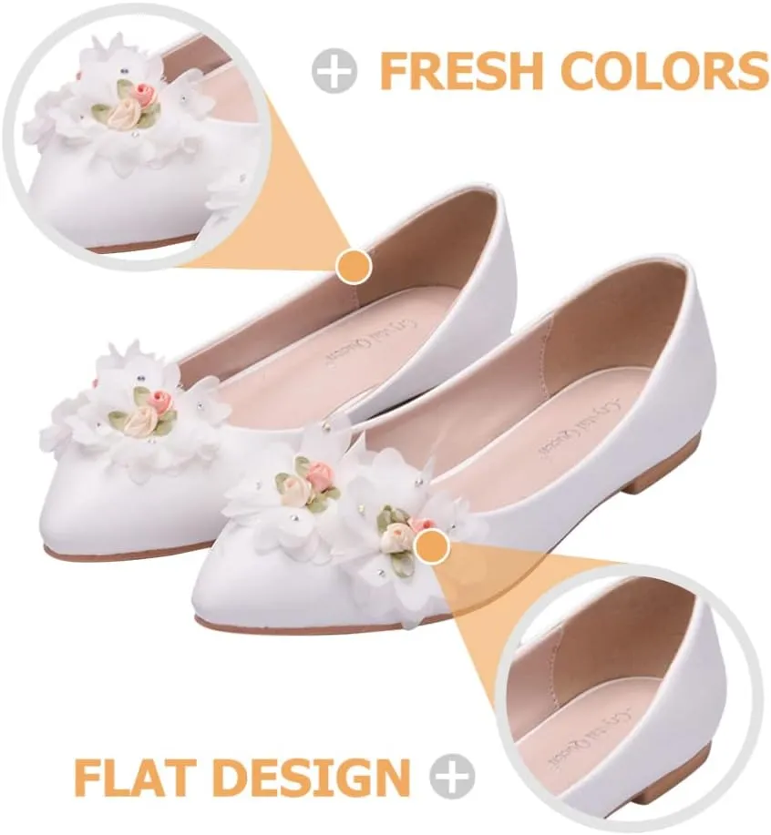 1 Pair Lace Flat Shoes Shallow Mouth Casual Shoes Women Leather Shoes Women Pointed Shoes Lace Bow Shoes Bridesmaid Shoes Bridal Shoes Flat-soled Shoes Wedding Female Footwear White