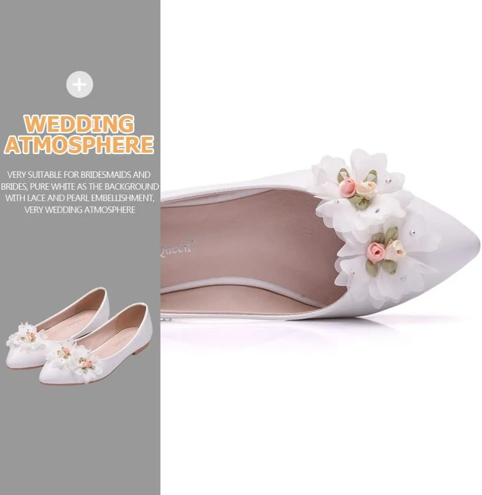 1 Pair Lace Flat Shoes Shallow Mouth Casual Shoes Women Leather Shoes Women Pointed Shoes Lace Bow Shoes Bridesmaid Shoes Bridal Shoes Flat-soled Shoes Wedding Female Footwear White