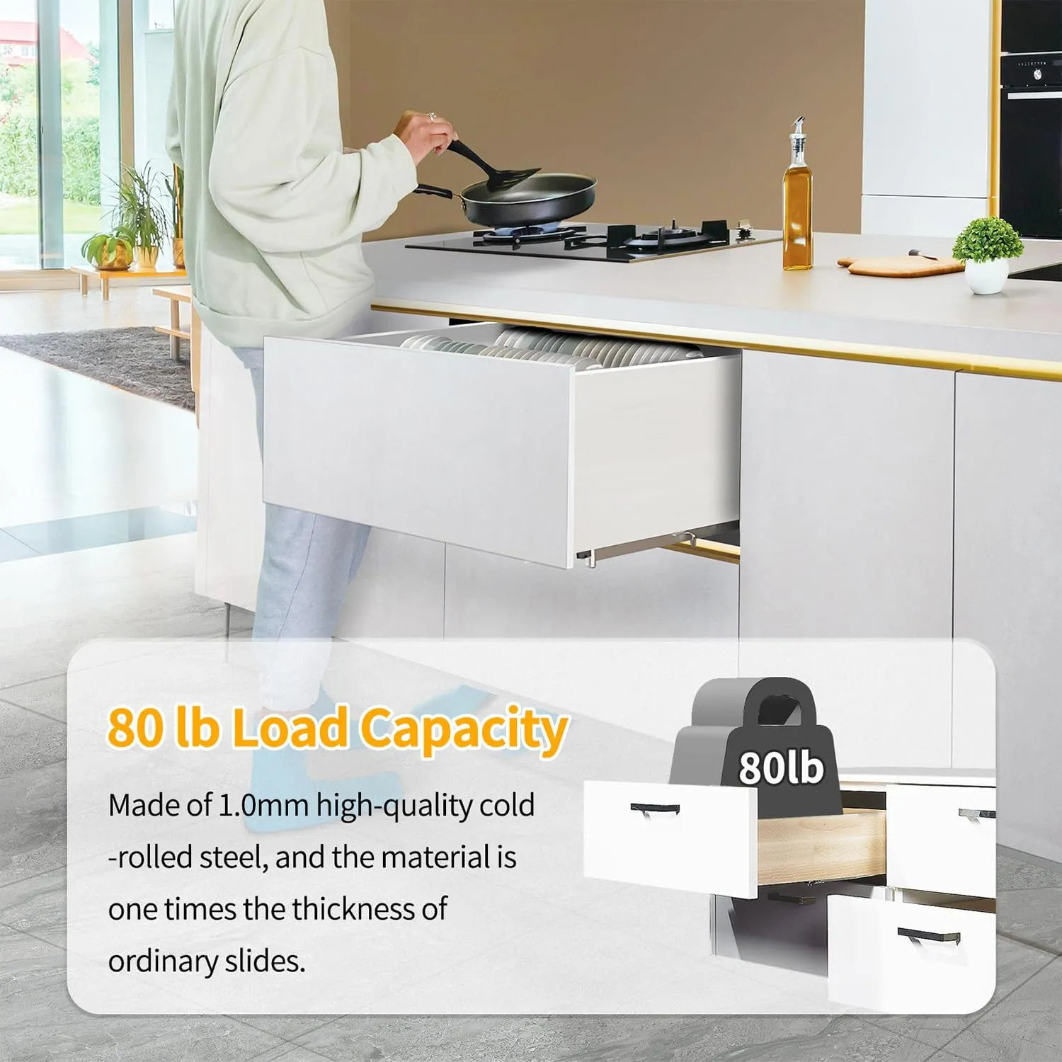 1 Pair Soft Close Drawer Slides 9 12 15 18 21 24 Inch 80 lb Capacity Full Extension Hidden Side Mount Rails with Rear mounting Bracket Locking Devices（18 inch,1 Pair）