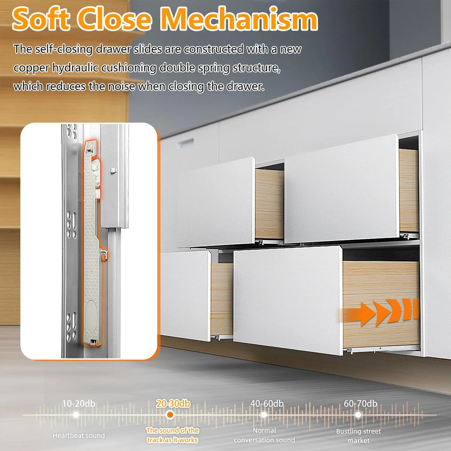 1 Pair Soft Close Drawer Slides 9 12 15 18 21 24 Inch 80 lb Capacity Full Extension Hidden Side Mount Rails with Rear mounting Bracket Locking Devices（18 inch,1 Pair）