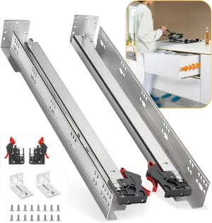 1 Pair Soft Close Drawer Slides 9 12 15 18 21 24 Inch 80 lb Capacity Full Extension Hidden Side Mount Rails with Rear mounting Bracket Locking Devices（18 inch,1 Pair）