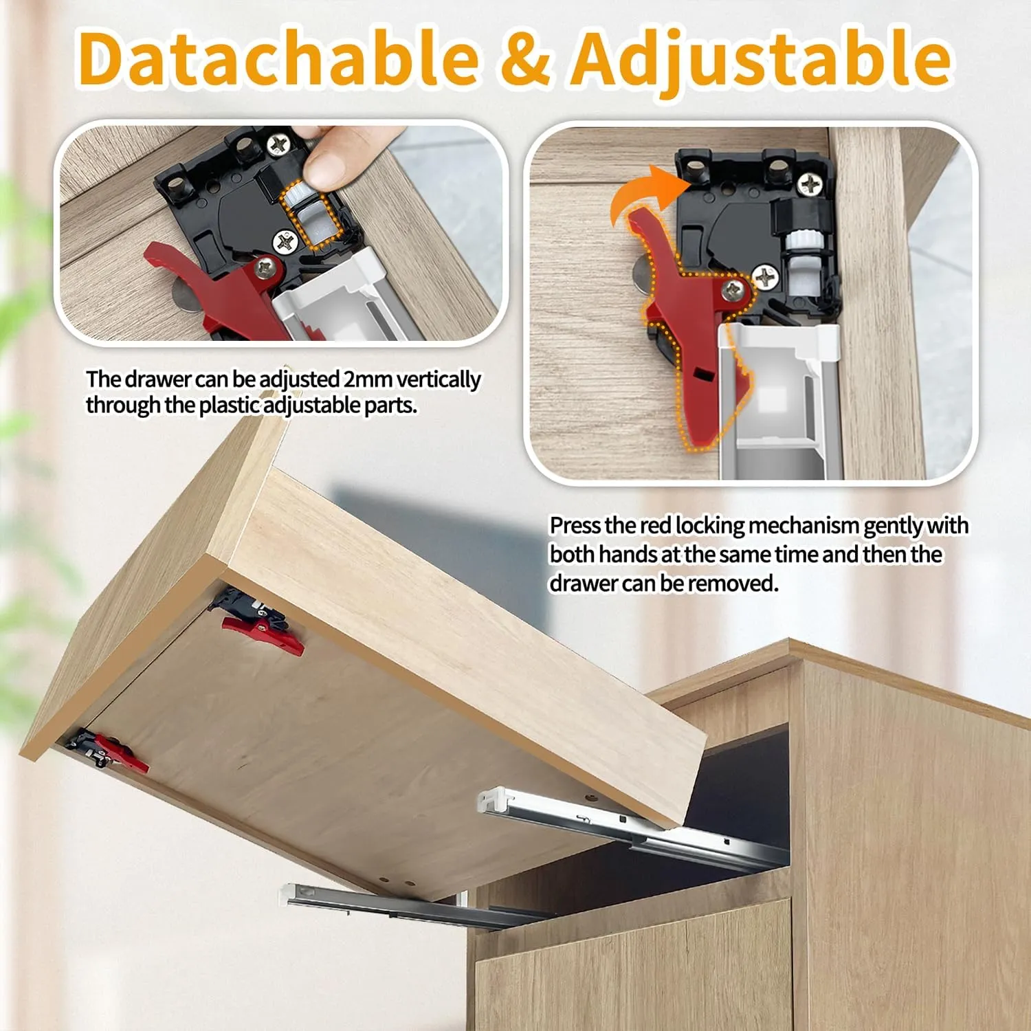 1 Pair Soft Close Drawer Slides 9 12 15 18 21 24 Inch 80 lb Capacity Full Extension Hidden Side Mount Rails with Rear mounting Bracket Locking Devices（18 inch,1 Pair）