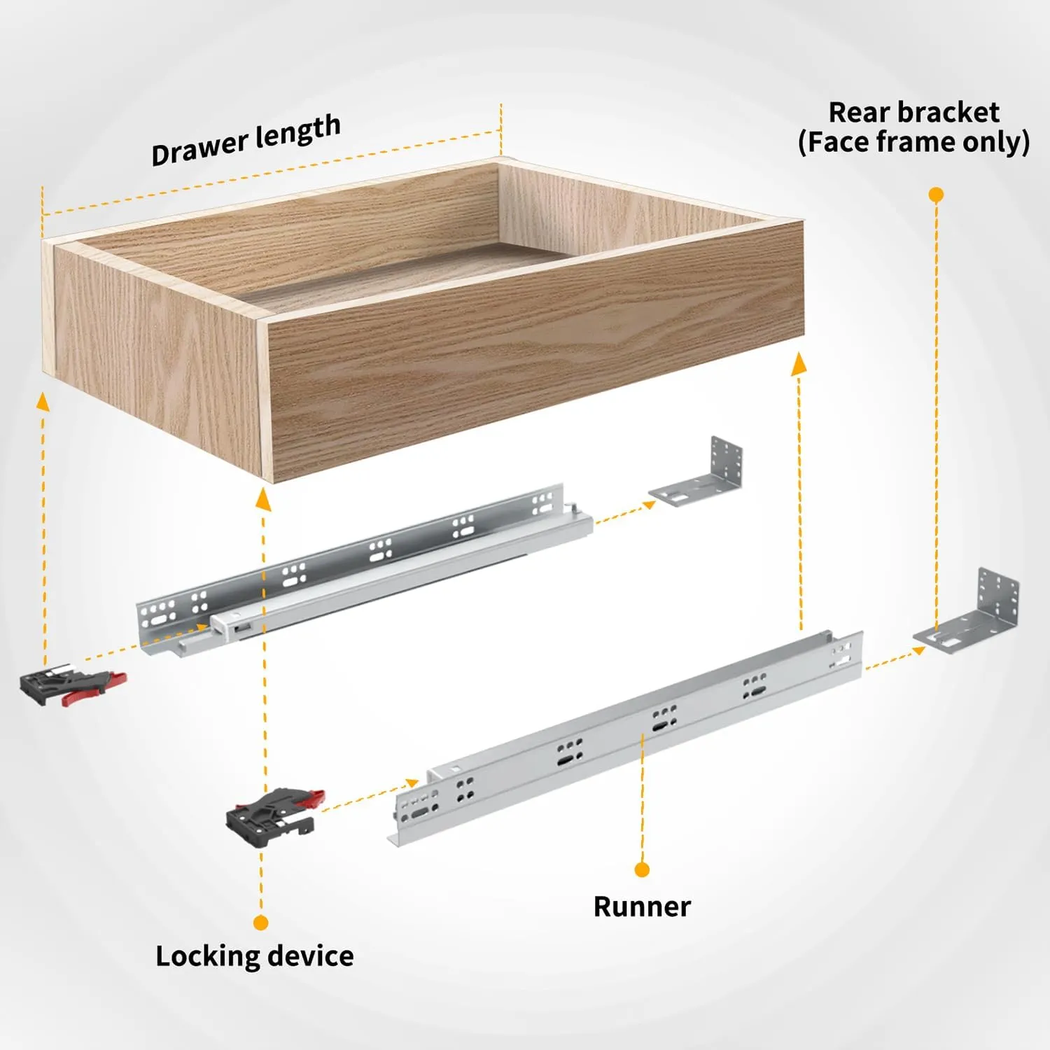 1 Pair Soft Close Drawer Slides 9 12 15 18 21 24 Inch 80 lb Capacity Full Extension Hidden Side Mount Rails with Rear mounting Bracket Locking Devices（18 inch,1 Pair）