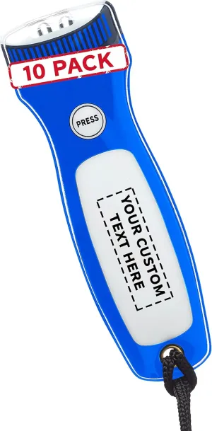 10 Blackout Flat Magnetic Flashlights Set - Customizable Text, Logo - LED Lights, Wrist Strap Included, Fridge Magnet - Blue