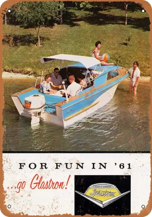 10 x 14 METAL SIGN - 1961 Glastron Pleasure Boats - Vintage Rusty Look