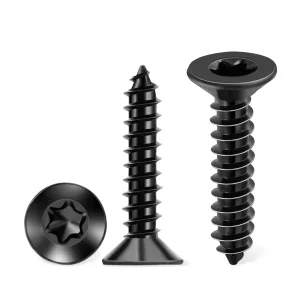 100 PCS #6 x 1-1/2" Flat Head Torx/Star Wood Screws, 18-8 (A2) Stainless Steel, Full Threaded & Black Coated for Durability, T15 Drive Bit Included, No.6 X 1-1/2" Multipurpose Screw by TPOHH