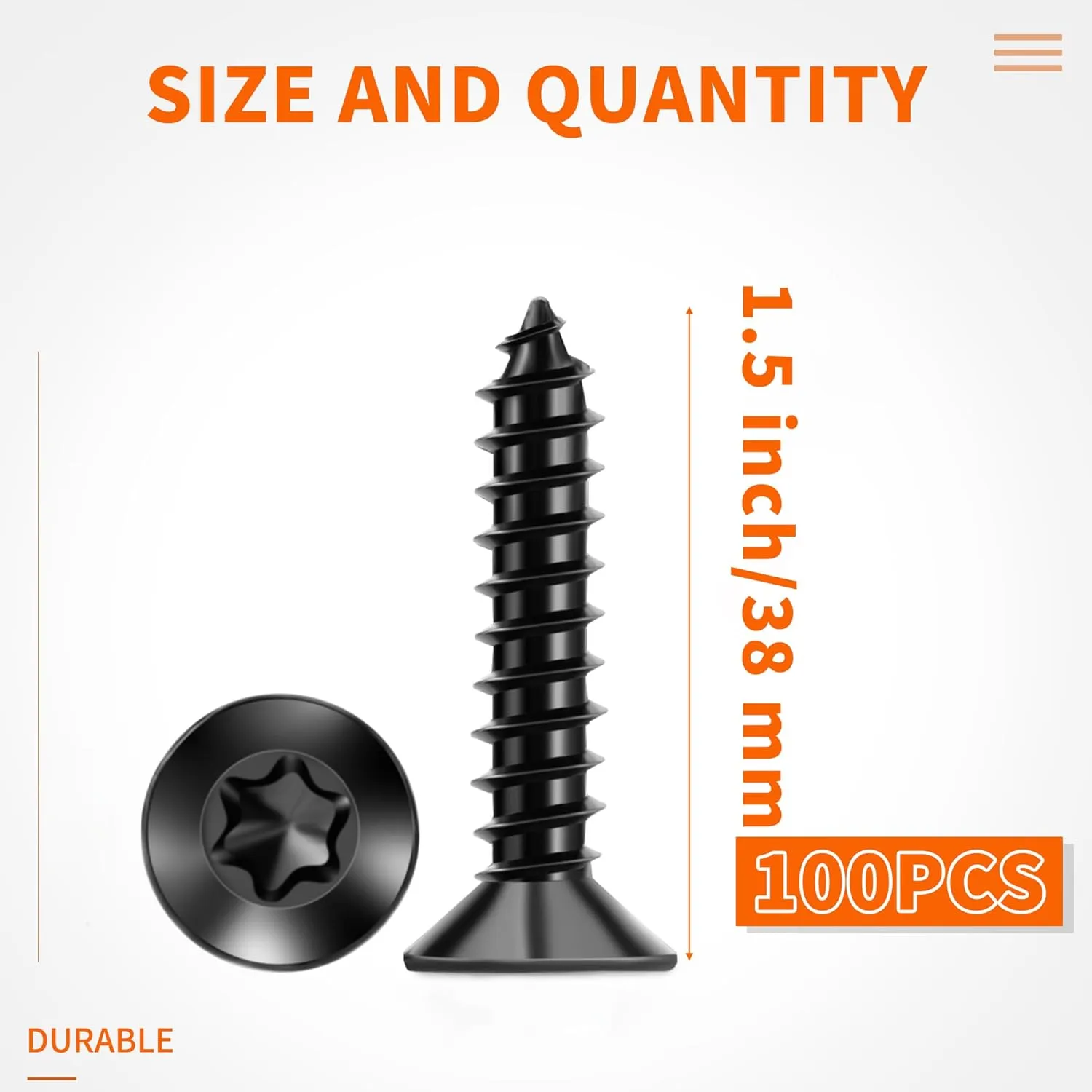 100 PCS #6 x 1-1/2" Flat Head Torx/Star Wood Screws, 18-8 (A2) Stainless Steel, Full Threaded & Black Coated for Durability, T15 Drive Bit Included, No.6 X 1-1/2" Multipurpose Screw by TPOHH