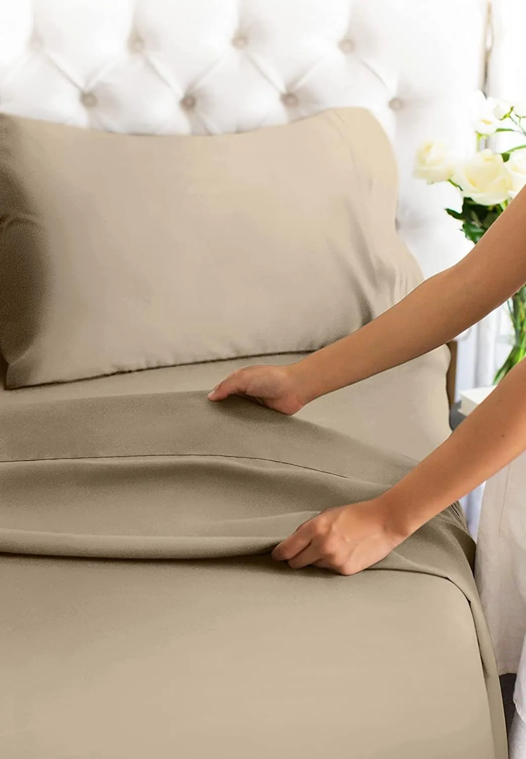 1000 Thread Count Queen Sheet Set - 100% Cotton Bed Sheets - Softer Than Egyptian Cotton - 4-Piece Cream Queen Set - Soft Sateen Weave - Hotel Luxury Bedding 16" Deep Pocket Fits up to 17" Mattresses