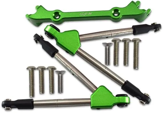 11pc Set Upgrades Aluminum Front Tie Rods with Stabilizer for C Hub TRAXXAS 1/10 RUSTLER 4X4 VXL67076-4 RC Cars by GPM (Green)