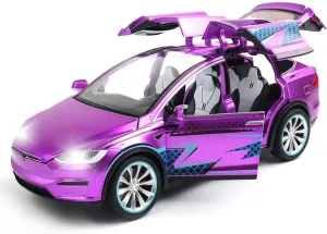 1/24 Scale Diecast Model X Toy Car, Alloy Casting Pull Back Collectible Car Vehicles with Sound and Light, Eagle Wing Door, Big Model X Car Model Toy for Kids Adults Gift (Purple)