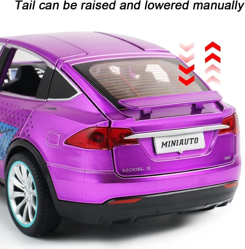 1/24 Scale Diecast Model X Toy Car, Alloy Casting Pull Back Collectible Car Vehicles with Sound and Light, Eagle Wing Door, Big Model X Car Model Toy for Kids Adults Gift (Purple)