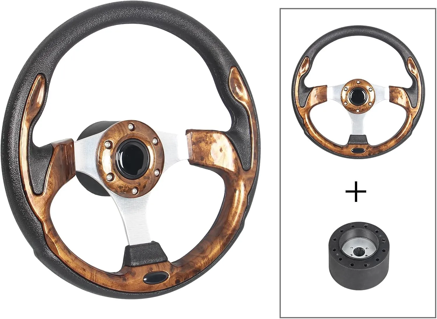 12.5" Wood Grain Boat Steering Wheel Anti-Slip ，3/4 Inch Axle Marine Steering Wheel Adapter for Seastar and Verad, etc. for Marine Boats, Vessels, Yacht, Pontoon Boat