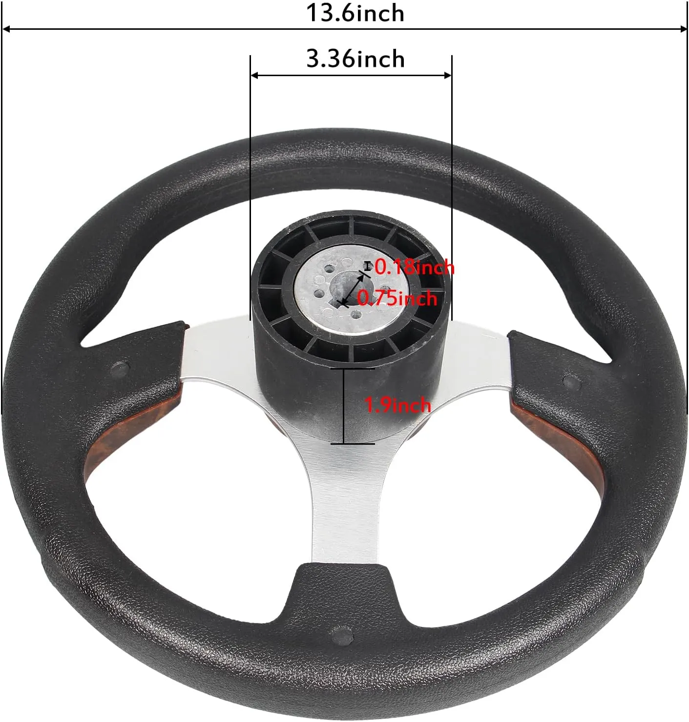 12.5" Wood Grain Boat Steering Wheel Anti-Slip ，3/4 Inch Axle Marine Steering Wheel Adapter for Seastar and Verad, etc. for Marine Boats, Vessels, Yacht, Pontoon Boat
