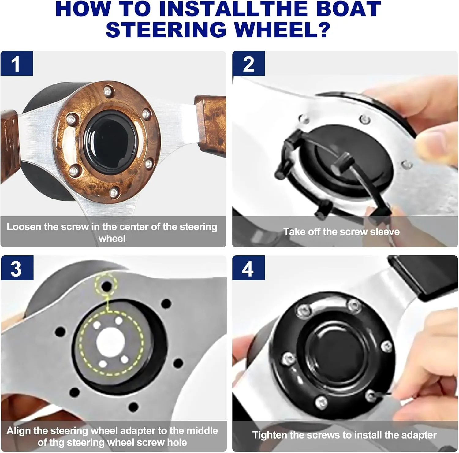 12.5" Wood Grain Boat Steering Wheel Anti-Slip ，3/4 Inch Axle Marine Steering Wheel Adapter for Seastar and Verad, etc. for Marine Boats, Vessels, Yacht, Pontoon Boat