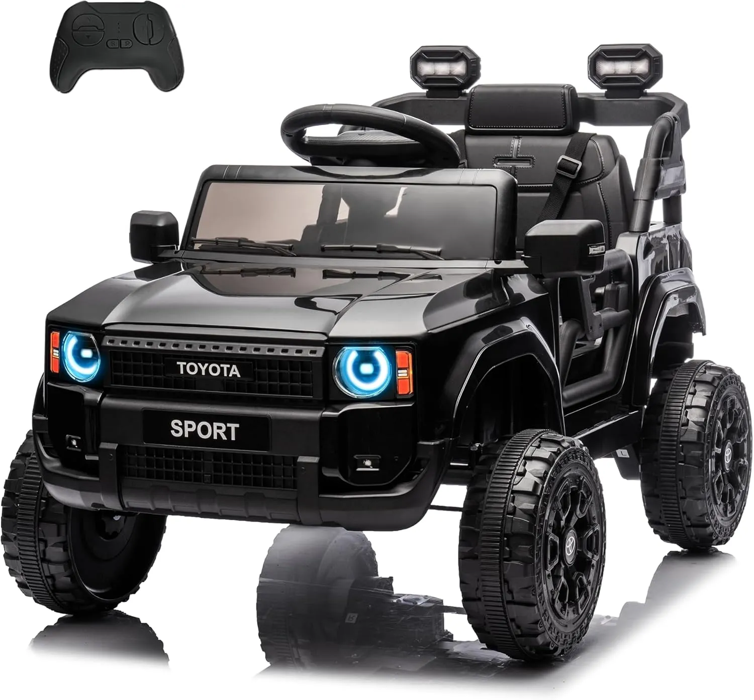 12V Kids Ride on Truck, Licensed Land Cruiser Ride on Car for Kids, Battery Powered Electric Vehicle with Remote Control, 3 Speeds, Spring Suspension, LED Light, Black