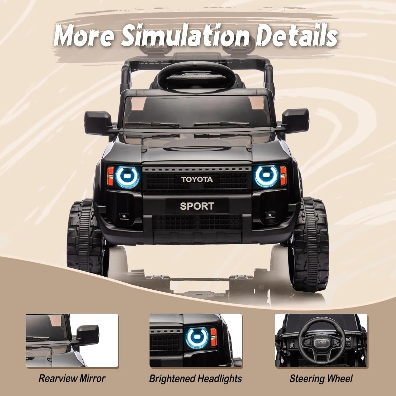 12V Kids Ride on Truck, Licensed Land Cruiser Ride on Car for Kids, Battery Powered Electric Vehicle with Remote Control, 3 Speeds, Spring Suspension, LED Light, Black