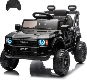 12V Kids Ride on Truck, Licensed Land Cruiser Ride on Car for Kids, Battery Powered Electric Vehicle with Remote Control, 3 Speeds, Spring Suspension, LED Light, Black