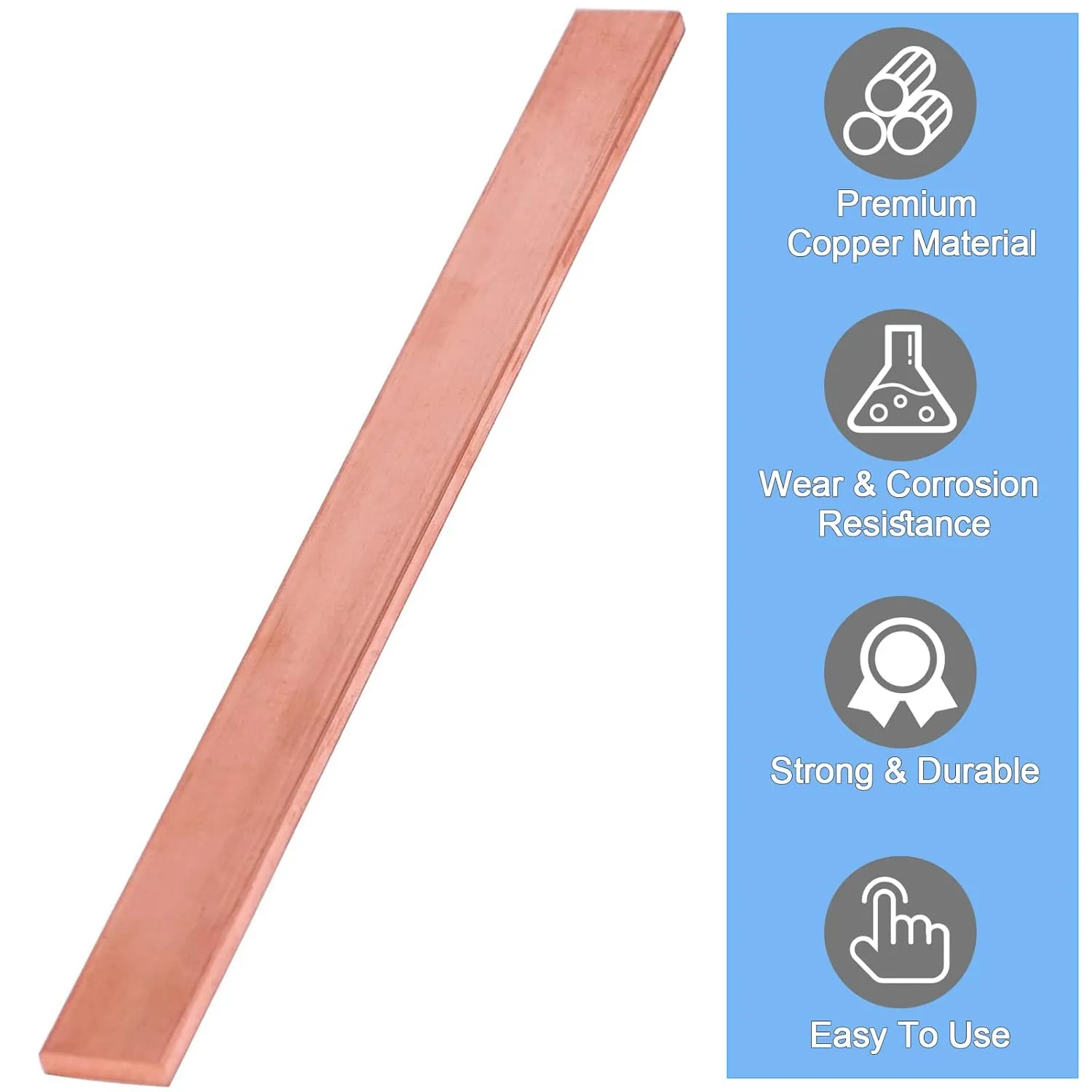1/4" x 1" C110 Copper Flat Bar 12" Long, Copper Bus Bar