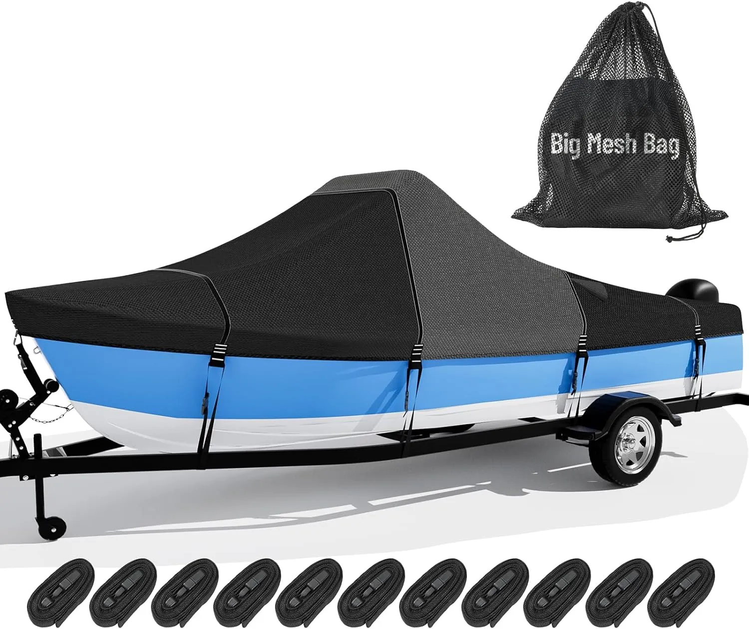 1600D 1200D Tearproof Center Console Boat Cover with 2" Wide Loops for Trailering and Mooring - Ultra Durable Waterproof Fits 17-19ft Center Console Boat, with Storage Bag