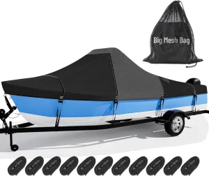 1600D 1200D Tearproof Center Console Boat Cover with 2" Wide Loops for Trailering and Mooring - Ultra Durable Waterproof Fits 17-19ft Center Console Boat, with Storage Bag