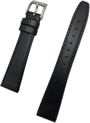 18mm Black Genuine Calfskin Leather Watchband | Smooth, Flat Replacement Watchstrap with Stitches that brings New Life to Any Watch (Mens Standard Length)