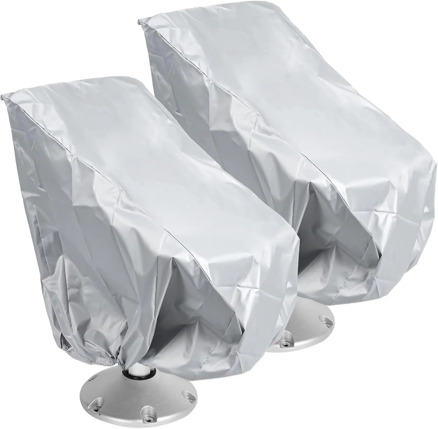 2 Pack Boat Seat Covers, 420D Pontoon Captain Chair Cover Waterproof, Pedestal Bench Seat Cover UV Resistant, Silver Oxford Fabric Helm Chair Protective Covers