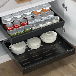 2 Pack Pull Out Cabinet Organizer, No Screw Adjustable Cabinet Drawers, Expandable(12.6"-20.47") Slide Out Drawers for Kitchen Cabinets, Cabinet Roll Out Shelves in Pantry or Bathroom, 16.54" Deep