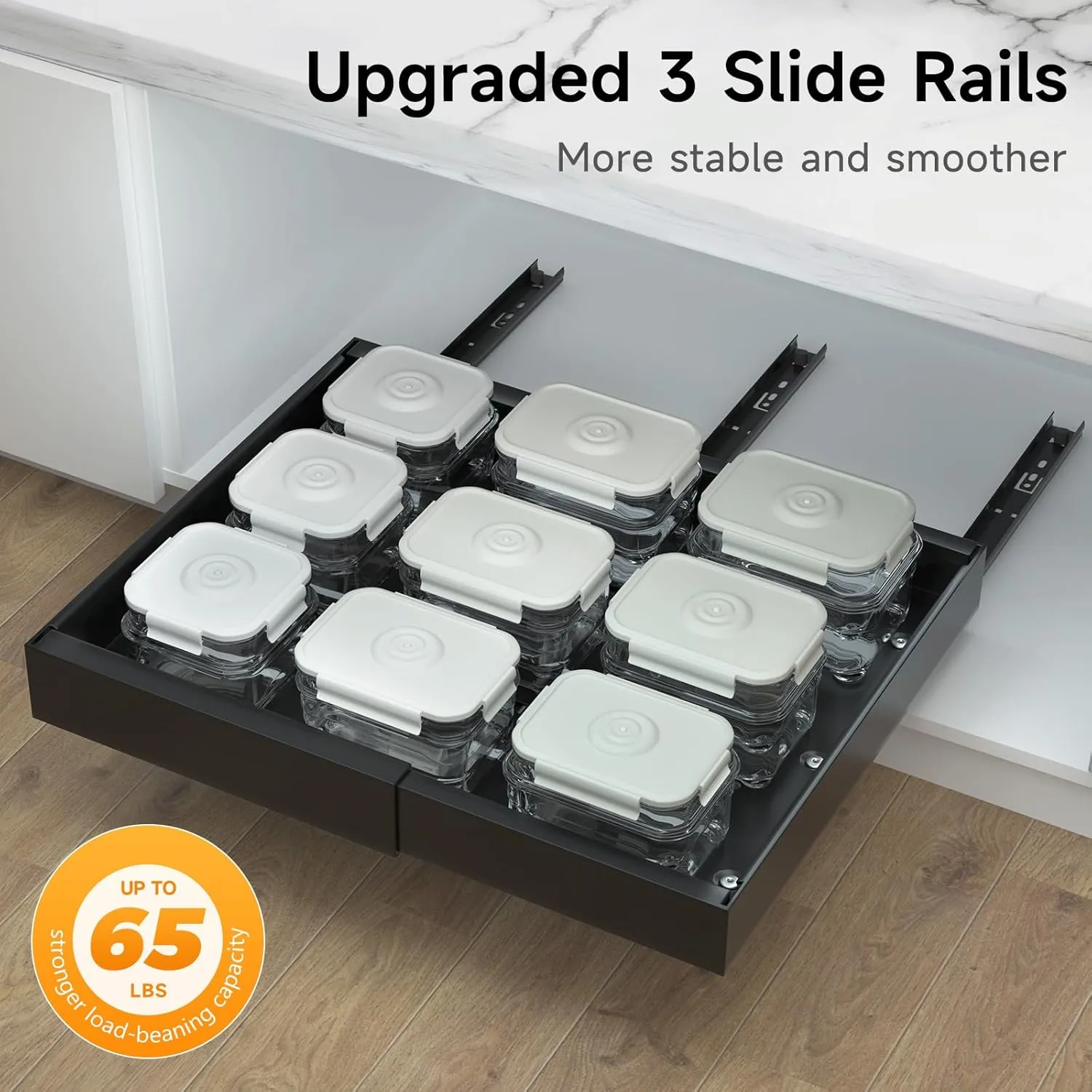 2 Pack Pull Out Cabinet Organizer, No Screw Adjustable Cabinet Drawers, Expandable(12.6"-20.47") Slide Out Drawers for Kitchen Cabinets, Cabinet Roll Out Shelves in Pantry or Bathroom, 16.54" Deep