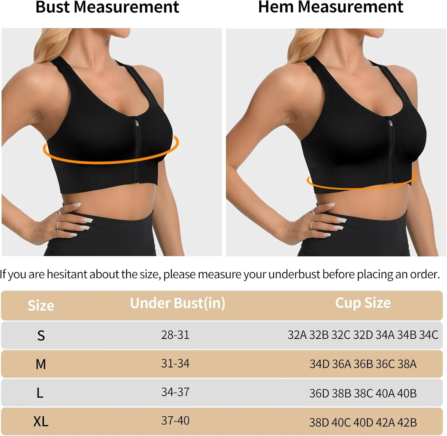 2 Pack Sports Bras for Women, Zipper Front Closure Workout Running Bra High Impact Seamless Padded Wireless Yoga Bras