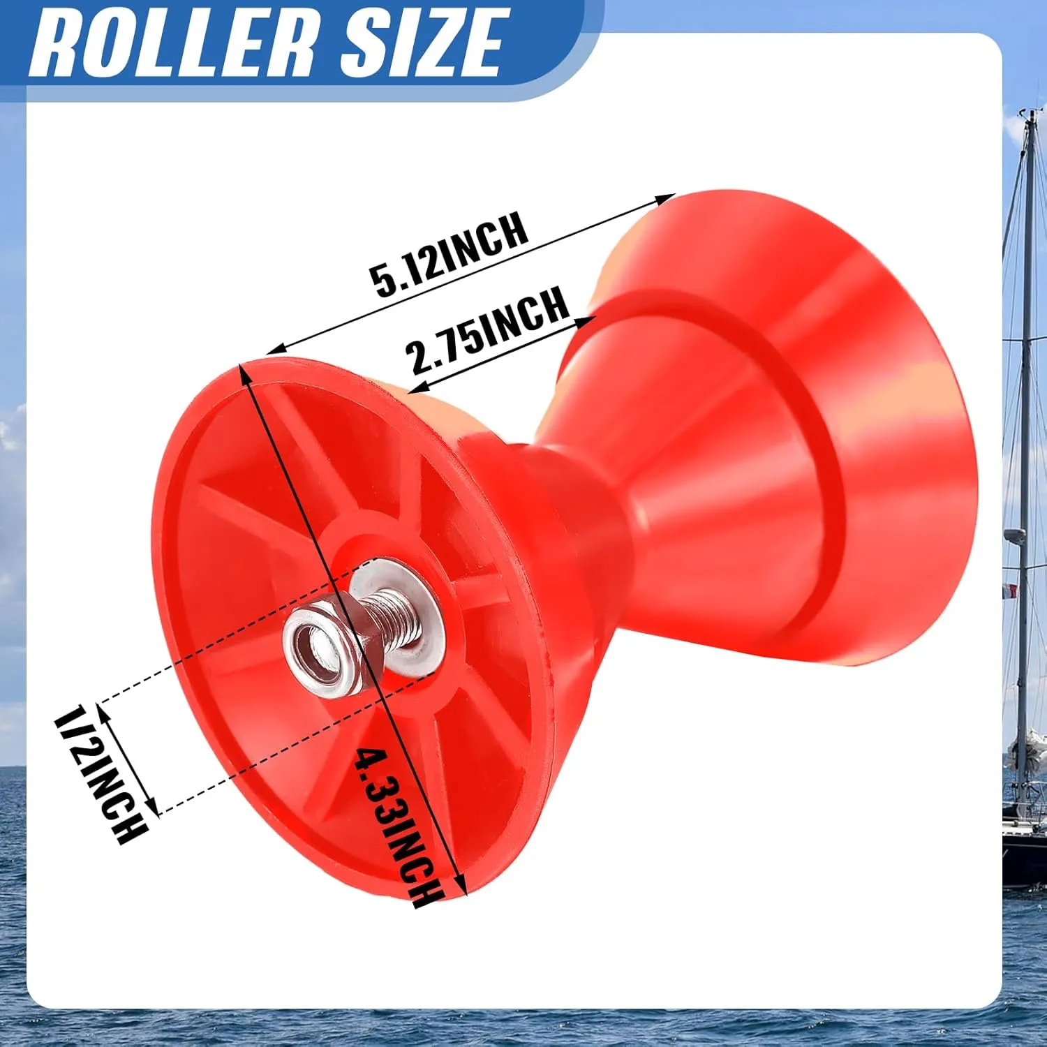 2 Pcs 3” Boat Trailer Roller Rubber Bow Set 3" Boat Trailer Roller Assembly with End Bells 1/2" Shaft, V Style Bow Stop Fits 3" Bracket with 1/2" Shaft