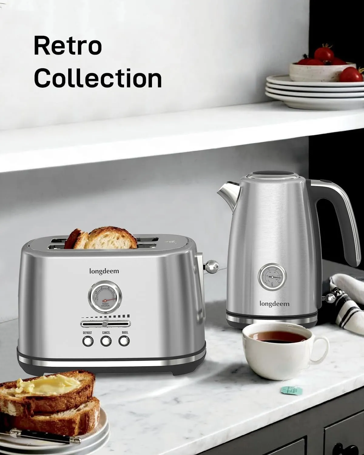 2 Slice Toaster, Wide Slots, Auto Shutoff, 6 Shade Dial. Perfect for Fruit Bread, Bagels, Waffles, Lift & Look and Frozen Options, Easy Clean Crumb Tray, Gray