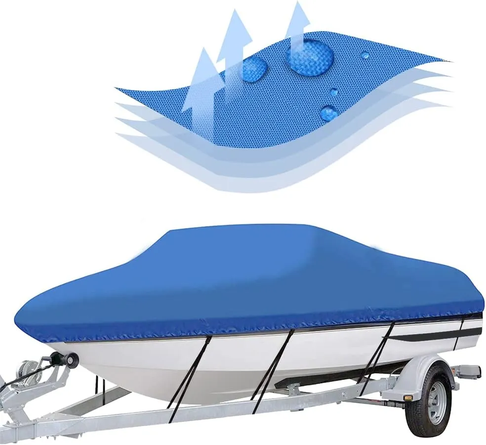 20-22ft Trailerable 600D Boat Cover, Heavy Duty Waterproof UV Marine Grade Oxford Fabric fits V-Hull,TRI-Hull,Trailer,Pro-Style,Fishing Ski,Runabout,Bass Boat with Strap Blue