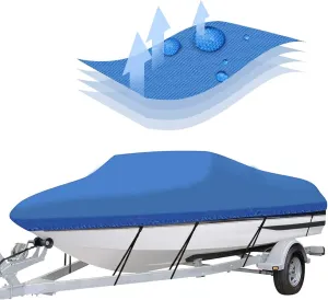 20-22ft Trailerable 600D Boat Cover, Heavy Duty Waterproof UV Marine Grade Oxford Fabric fits V-Hull,TRI-Hull,Trailer,Pro-Style,Fishing Ski,Runabout,Bass Boat with Strap Blue