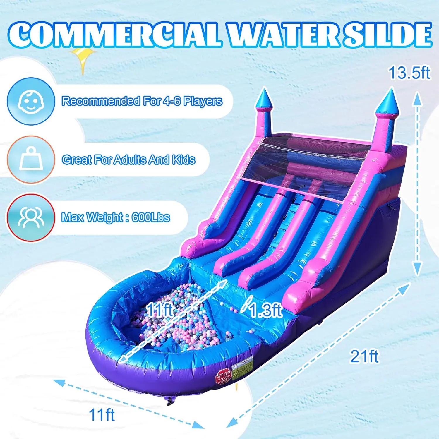 21FT(L) Commercial Water Slide for Adults Kids,Giant Inflatable Water Slides with Big Splash Pool,Heavy Duty PVC Blow Up Water Slide with 2 Slides 1100W Blower Backyard Party Wet Dry Use 21x11x13.5ft