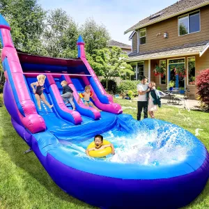 21FT(L) Commercial Water Slide for Adults Kids,Giant Inflatable Water Slides with Big Splash Pool,Heavy Duty PVC Blow Up Water Slide with 2 Slides 1100W Blower Backyard Party Wet Dry Use 21x11x13.5ft
