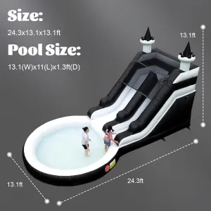 24FT(L) Commercial Grade Water Slide for Kids Adults, w/ (Heavy Duty Full PVC) (Big Airtight Water Pool), (950w UL Blower), Inflatable Waterslide for Backyard, Outdoor Blow up Park
