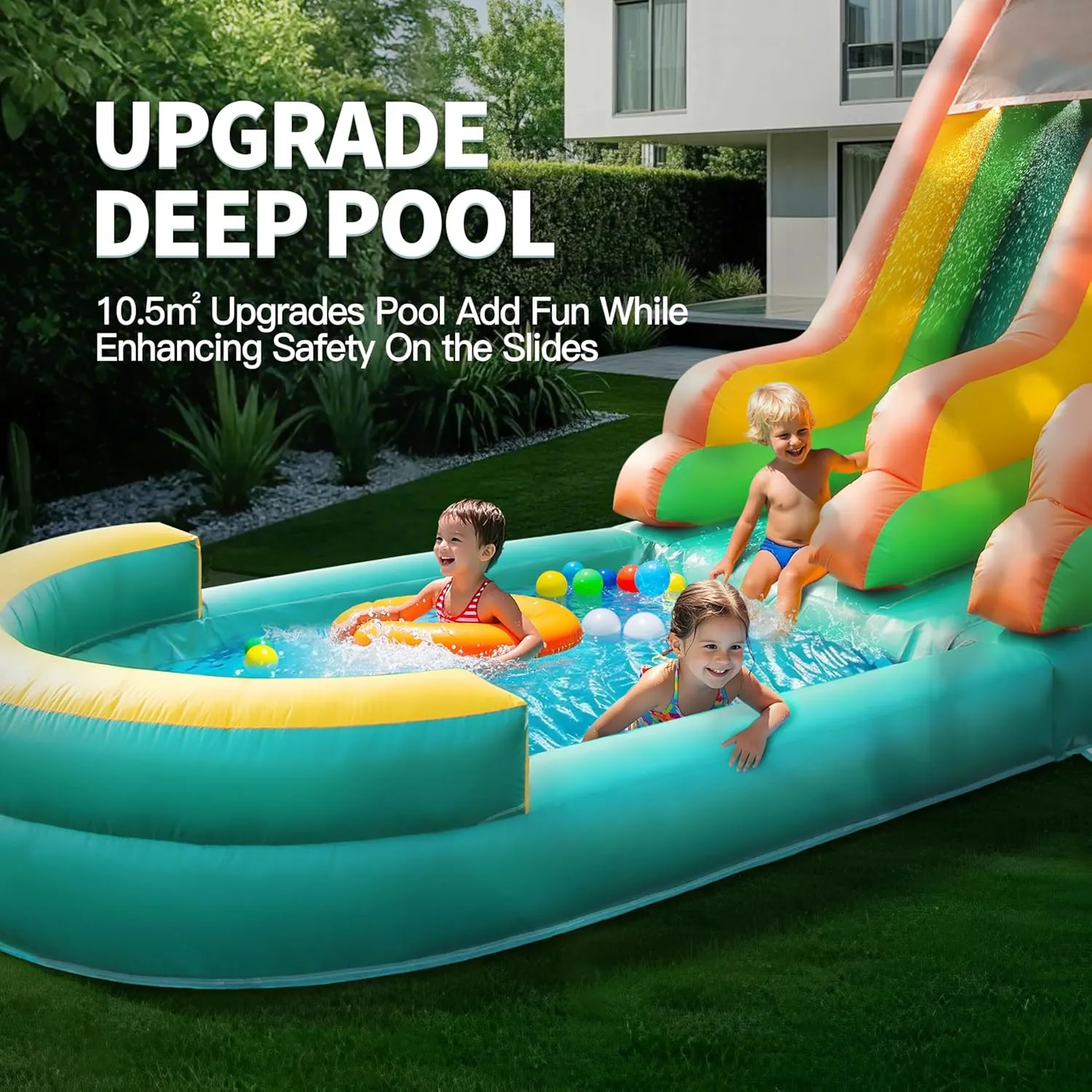 26.3FT Commercial Grade Inflatable Water Silde for Kids Adults, Heavy Duty PVC Adult Water Slides with Big Airtight Water Pool, Adult tWaterslide with 1100W Blower for Outdoor，Green
