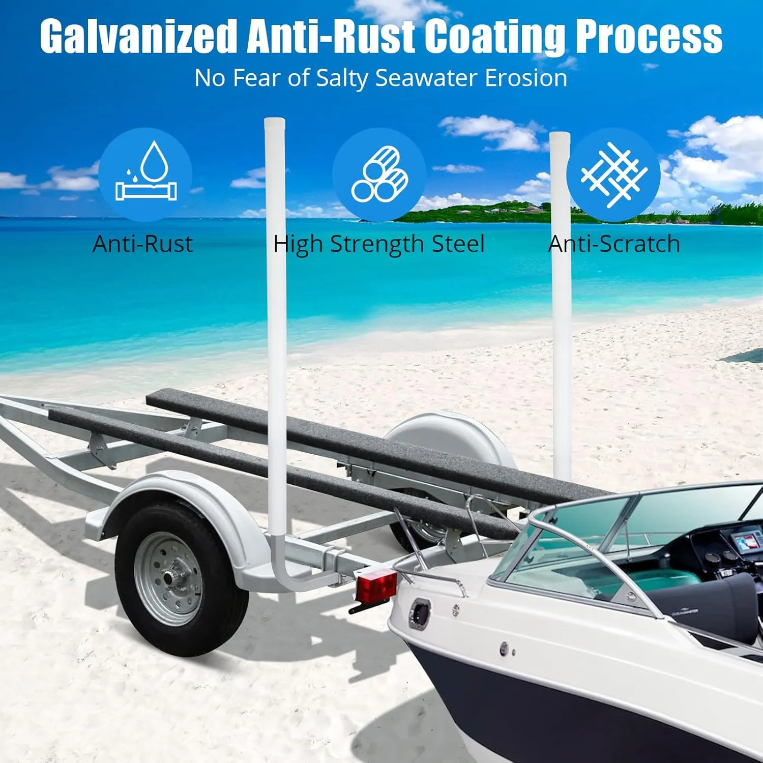 2PCS Rustproof Galvanized Steel Trailer Guide, Boat Trailer Guide, 40"- 60" Adjustable Design Trailer Guide Poles, Trailer Guides with PVC Pipes