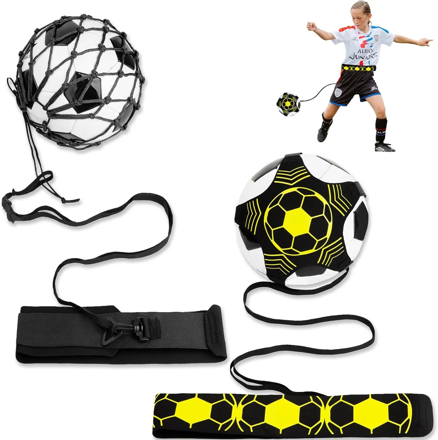 2PCS Soccer Ball Net Soccer Training Equipment, Football Kick Throw Solo Practice Training Aid, Upgrade Soccer Nets for Kids Youth Adults for Ball Size 3, 4, 5