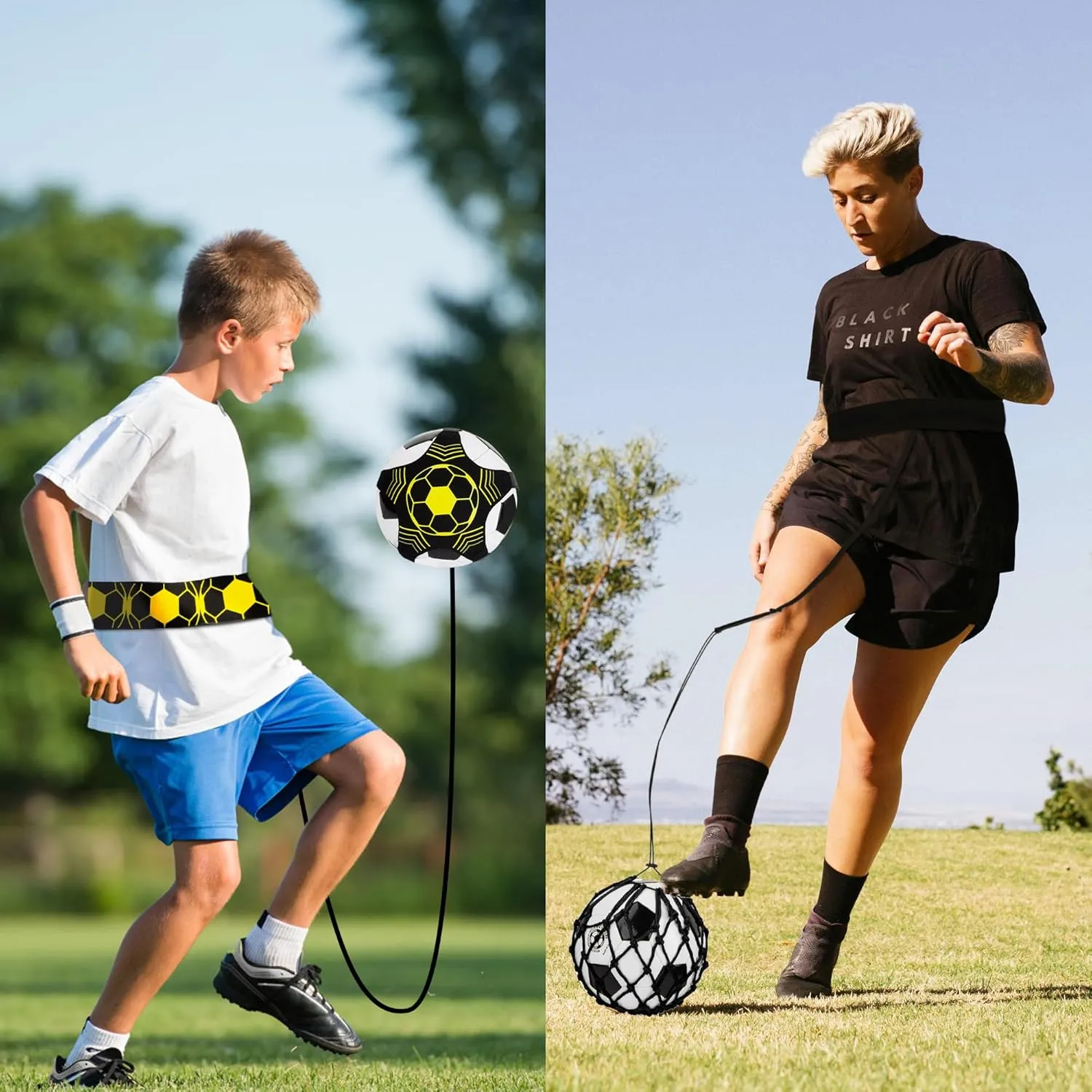 2PCS Soccer Ball Net Soccer Training Equipment, Football Kick Throw Solo Practice Training Aid, Upgrade Soccer Nets for Kids Youth Adults for Ball Size 3, 4, 5
