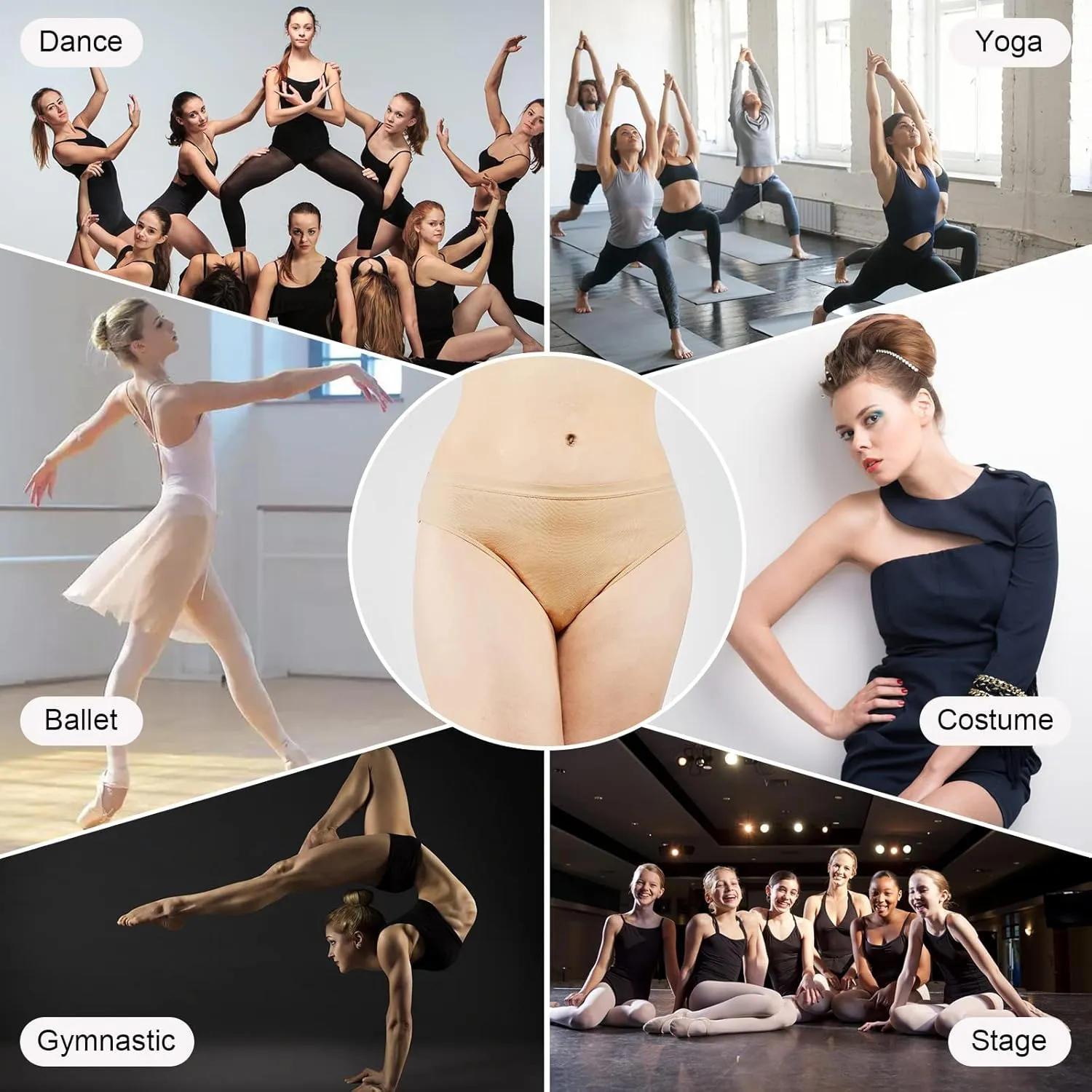 3 Packs Ballet Underwear High Cut Gymnastics Seamless Dance Underpants Nude Briefs for Womens and Girls
