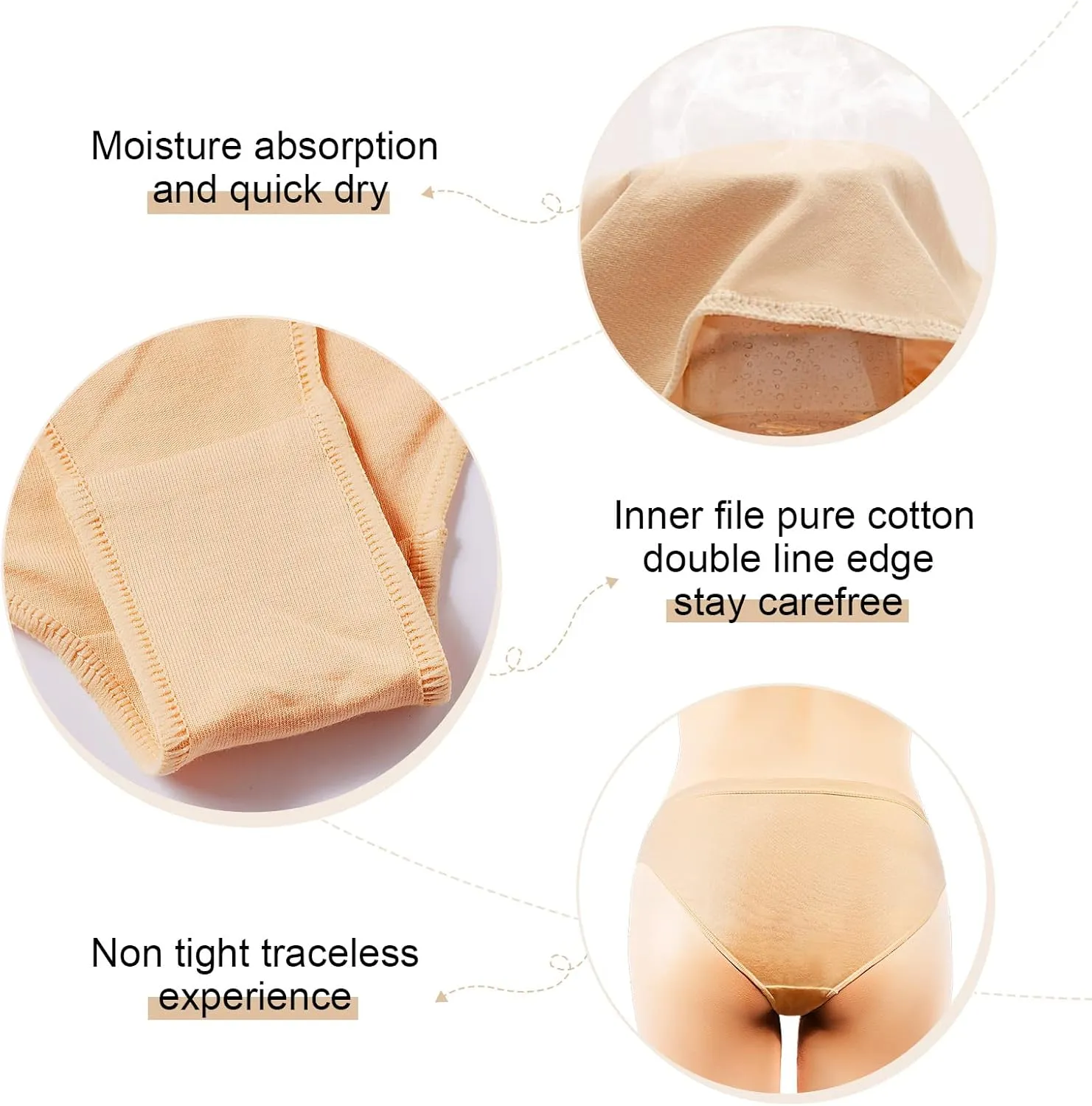 3 Packs Ballet Underwear High Cut Gymnastics Seamless Dance Underpants Nude Briefs for Womens and Girls