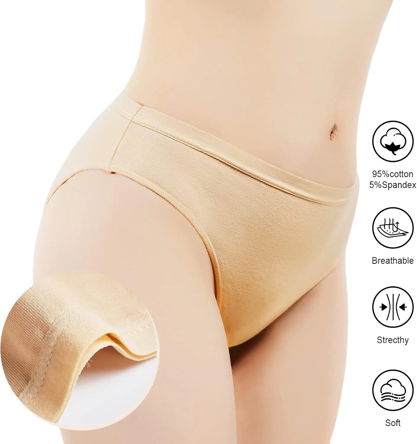 3 Packs Ballet Underwear High Cut Gymnastics Seamless Dance Underpants Nude Briefs for Womens and Girls